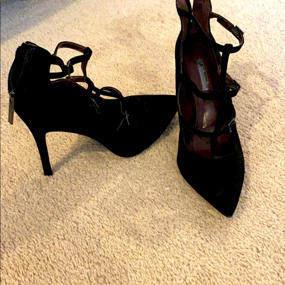 BCBG black strap stilettos